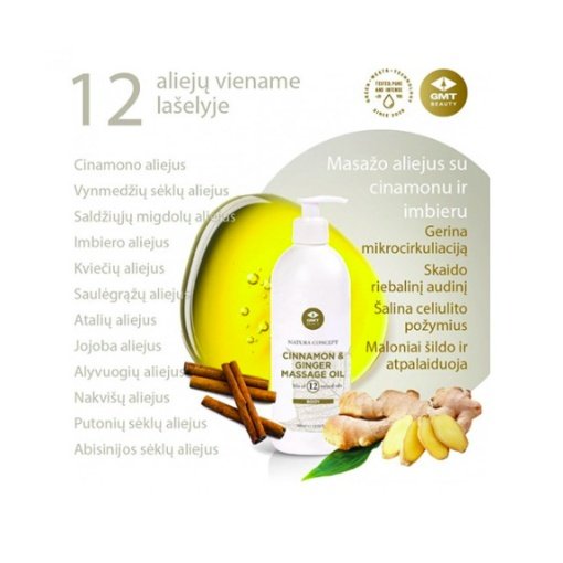 MASAŽO ALIEJUS SU CINAMONU IR IMBIERU (CINNAMON & GINGER MASSAGE OIL), GMT beauty, 500 ml - Image 2