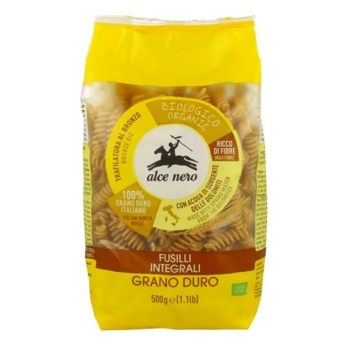 Pilno grūdo kviečių makaronai FUSILLI, ekologiški, Alce Nero, 500g