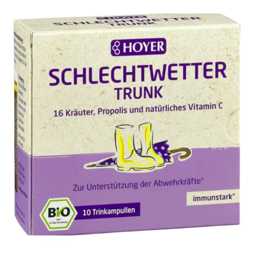 Eliksyras BAD WEATHER iš 16 žolelių su vitaminu C. Maisto papildas, ekologiškas, HOYER, 10X10ml