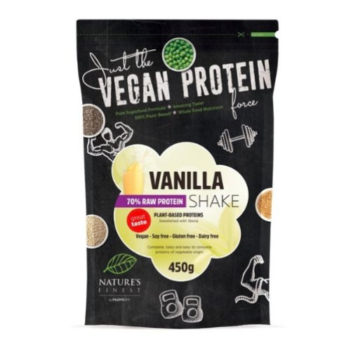 Augalinių baltymų kokteilis 70%, vanilės skonio, ekologiškas, Nature's Finest, 450g
