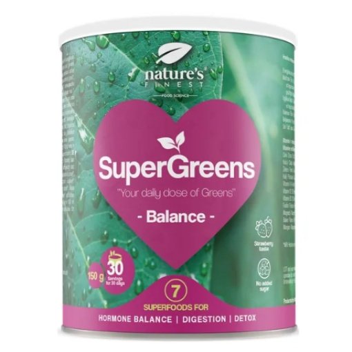 Supermaisto mišinys balansui „SuperGreens BALANCE“, ekologiškas, Nature’s Finest 150g.