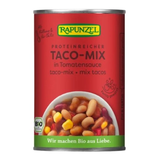 Konservuotos pupelės pomidorų padaže TACO MIX, ekologiškos, Rapunzel, 400 g