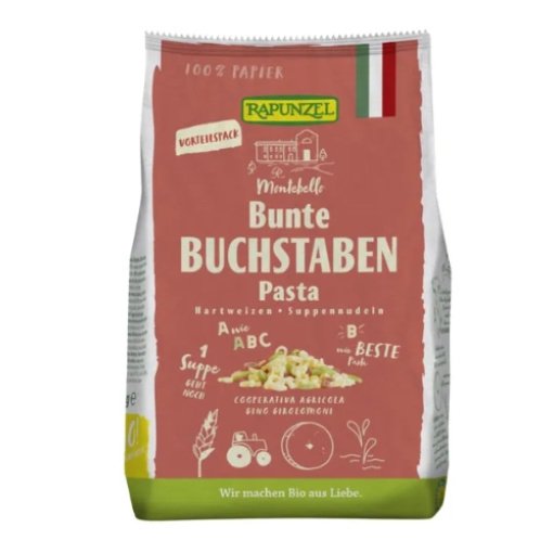 Spalvoti makaronai sriubai "Raidelės", ekologiški, Rapunzel, 500 g